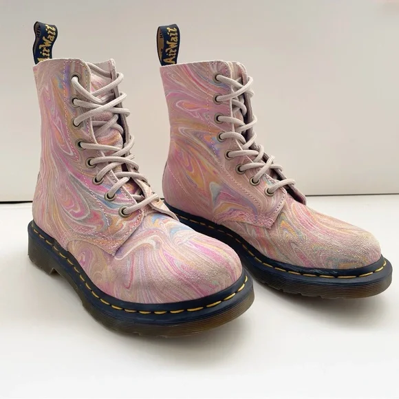 Dr Martens pascal 1460 MARBLED SUEDE LACE UP BOOTS rainbow unicorn girly combat - Picture 4 of 11